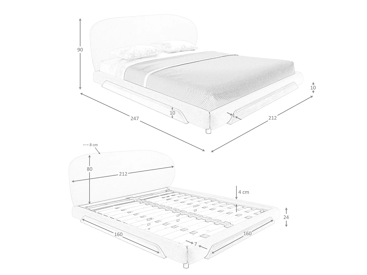 Light grey fabric bed 7222 ANGEL CERDA