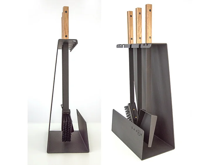 Ensemble d'ustensiles de cheminée 3 pièces en acier et bois - Set 4 L