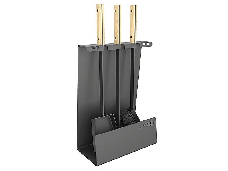 Ensemble d'ustensiles de cheminée 3 pièces en acier et bois - Set 4 L