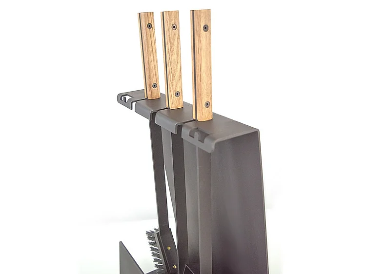 Ensemble d'ustensiles de cheminée 3 pièces en acier et bois - Set 4 L