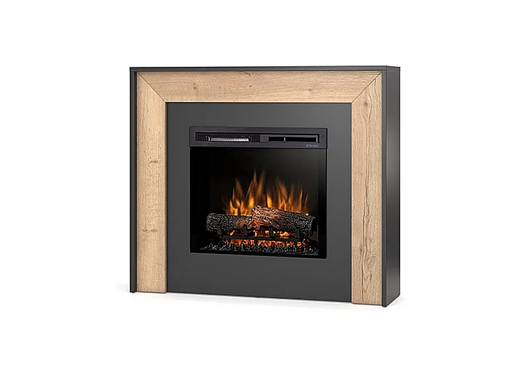 ZUNI – Freistehender elektrischer LED-Fußbodenheizkamin – 23" – 108,2 x 93,5 x 27,5 cm – Schwarz/Helle Eiche