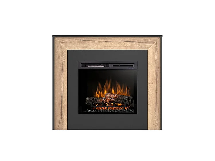 ZUNI – Freistehender elektrischer LED-Fußbodenheizkamin – 23" – 108,2 x 93,5 x 27,5 cm – Schwarz/Helle Eiche