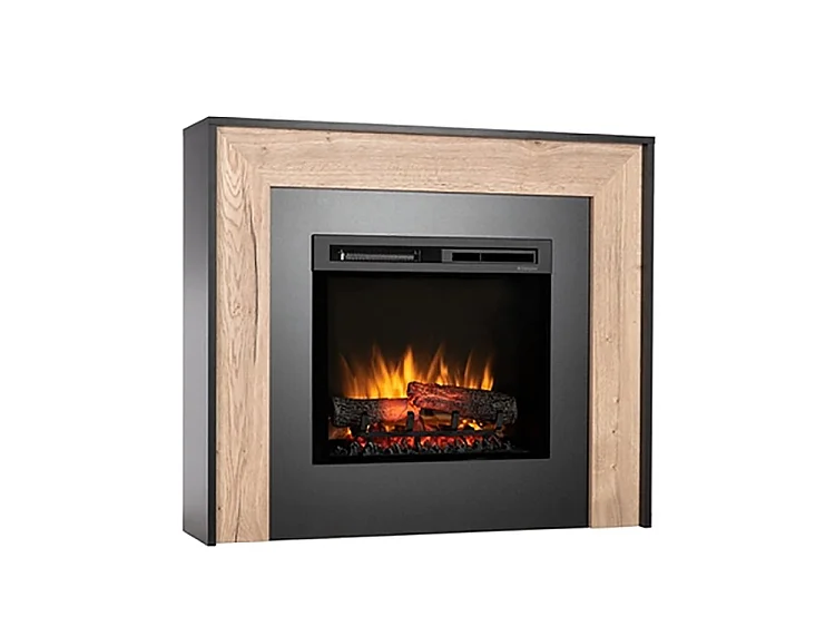 ZUNI – Freistehender elektrischer LED-Fußbodenheizkamin – 23" – 108,2 x 93,5 x 27,5 cm – Schwarz/Helle Eiche