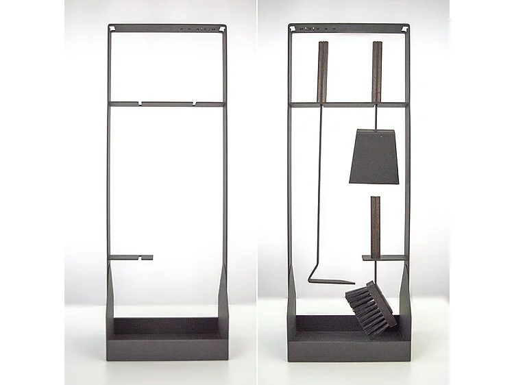 Ensemble d'ustensiles de cheminée 3 pièces en acier et bois Noir - Set 5 SL