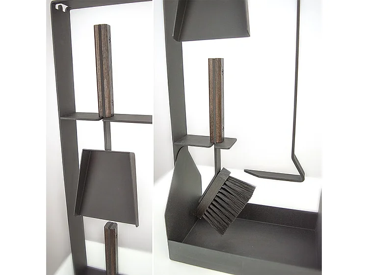 Ensemble d'ustensiles de cheminée 3 pièces en acier et bois Noir - Set 5 SL