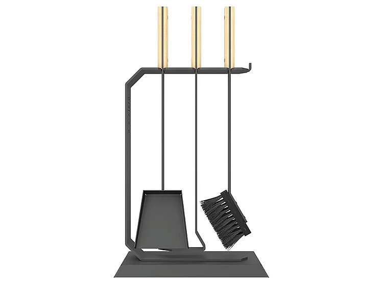 Ensemble d'ustensiles de cheminée 3 pièces en acier et bois -Set 6 L