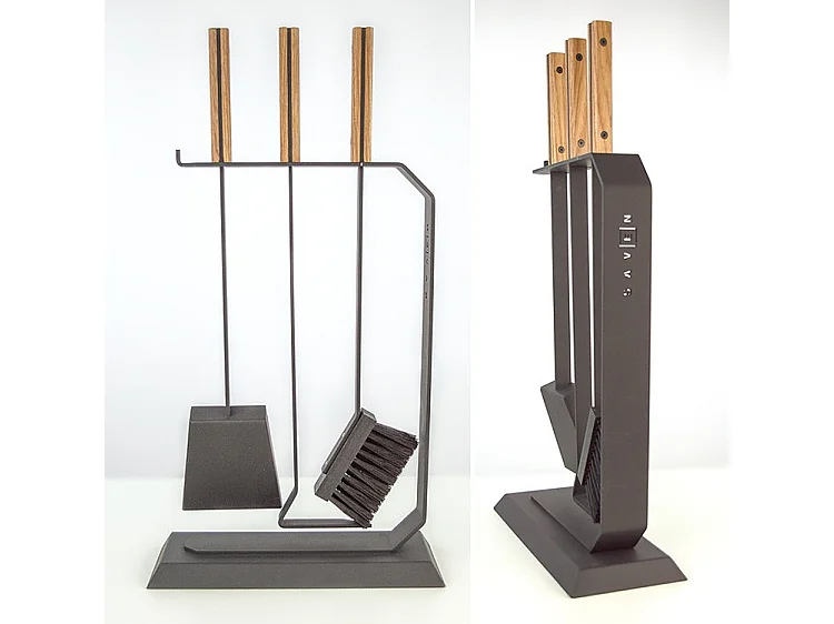 Ensemble d'ustensiles de cheminée 3 pièces en acier et bois -Set 6 L