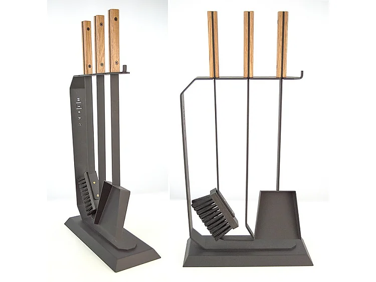 Ensemble d'ustensiles de cheminée 3 pièces en acier et bois -Set 6 L