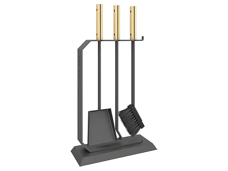 Ensemble d'ustensiles de cheminée 3 pièces en acier et bois -Set 6 L