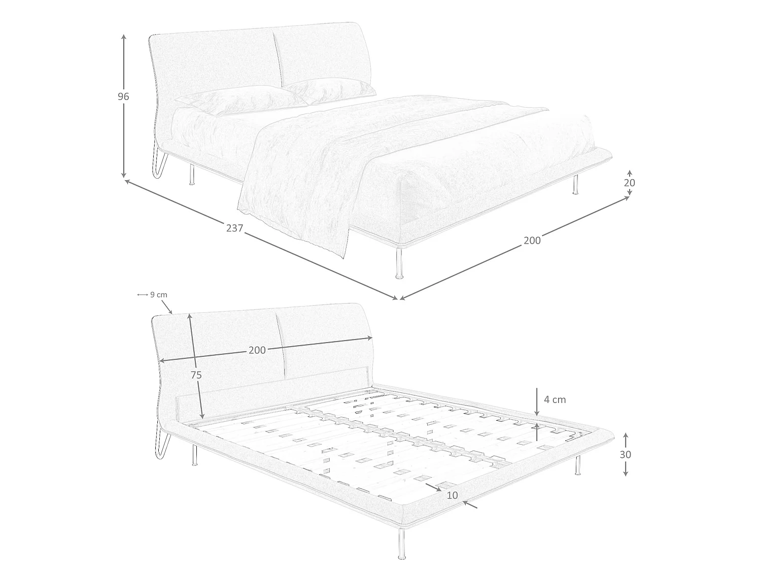 Dark grey fabric bed 7221 ANGEL CERDA