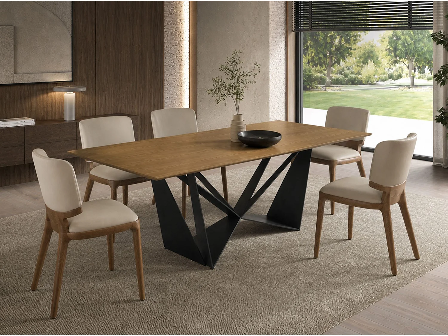 Table à manger rectangulaire en chêne et acier noir 1053-RECT-ROBLE-200x95-AcN ANGEL CERDA