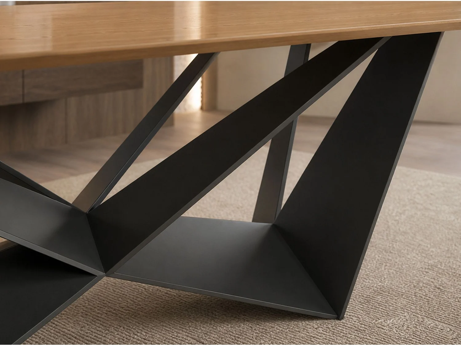 Table à manger rectangulaire en chêne et acier noir 1053-RECT-ROBLE-200x95-AcN ANGEL CERDA