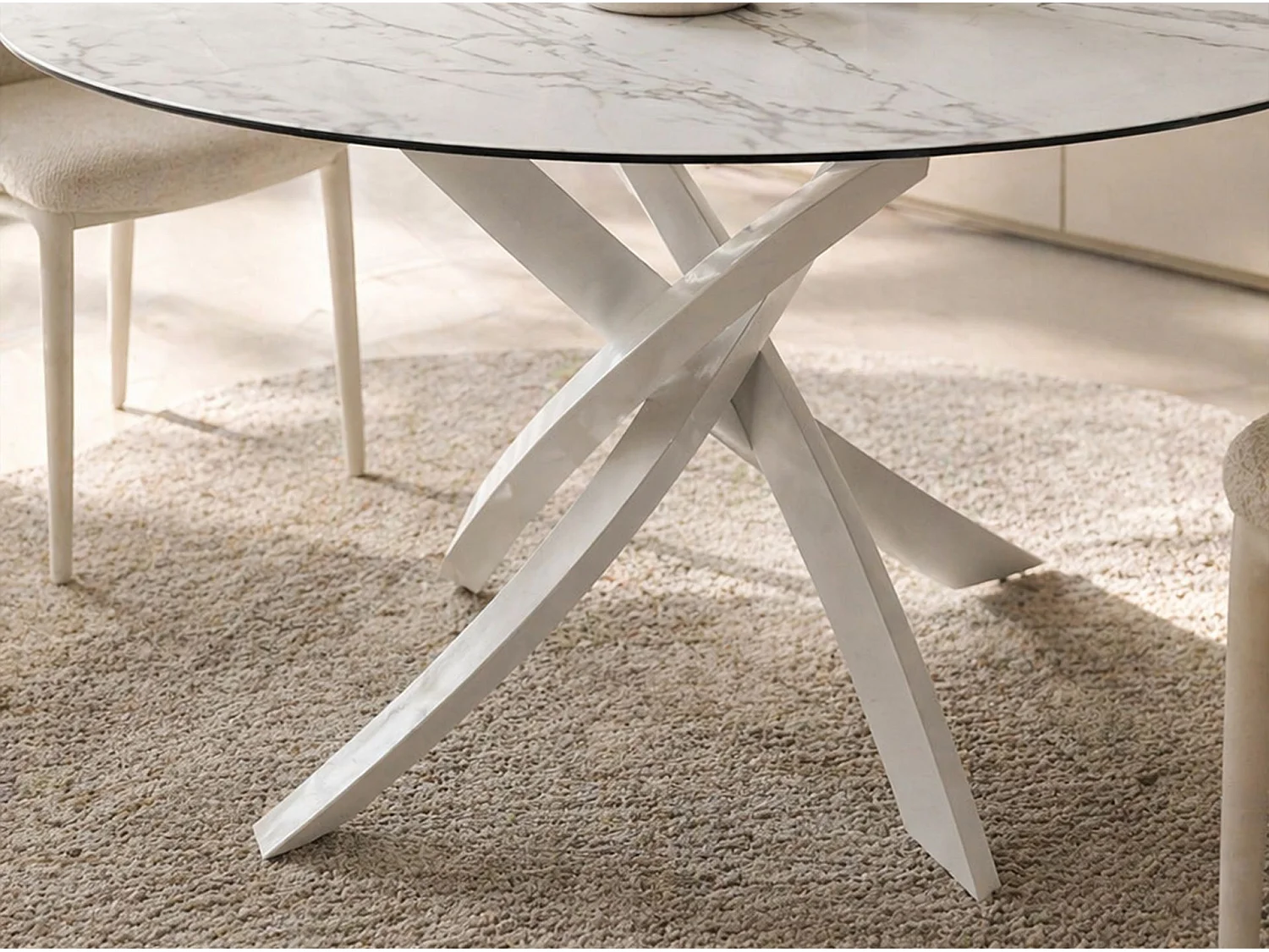 Table à manger ronde en marbre céramique et acier blanc 1138-MarmCalacatta-Silk-Ø120 ANGEL CERDA