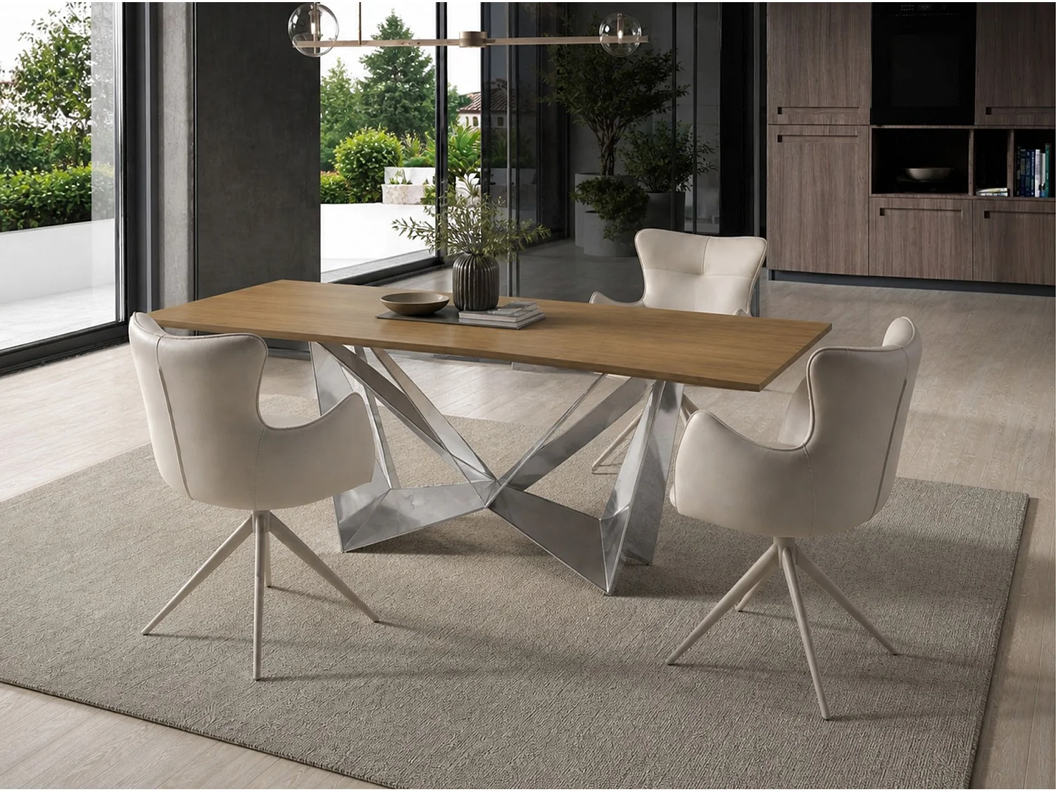 Table à manger rectangulaire en chêne et acier chromé 1053-RECT-ROBLE-200x95-AcCr ANGEL CERDA