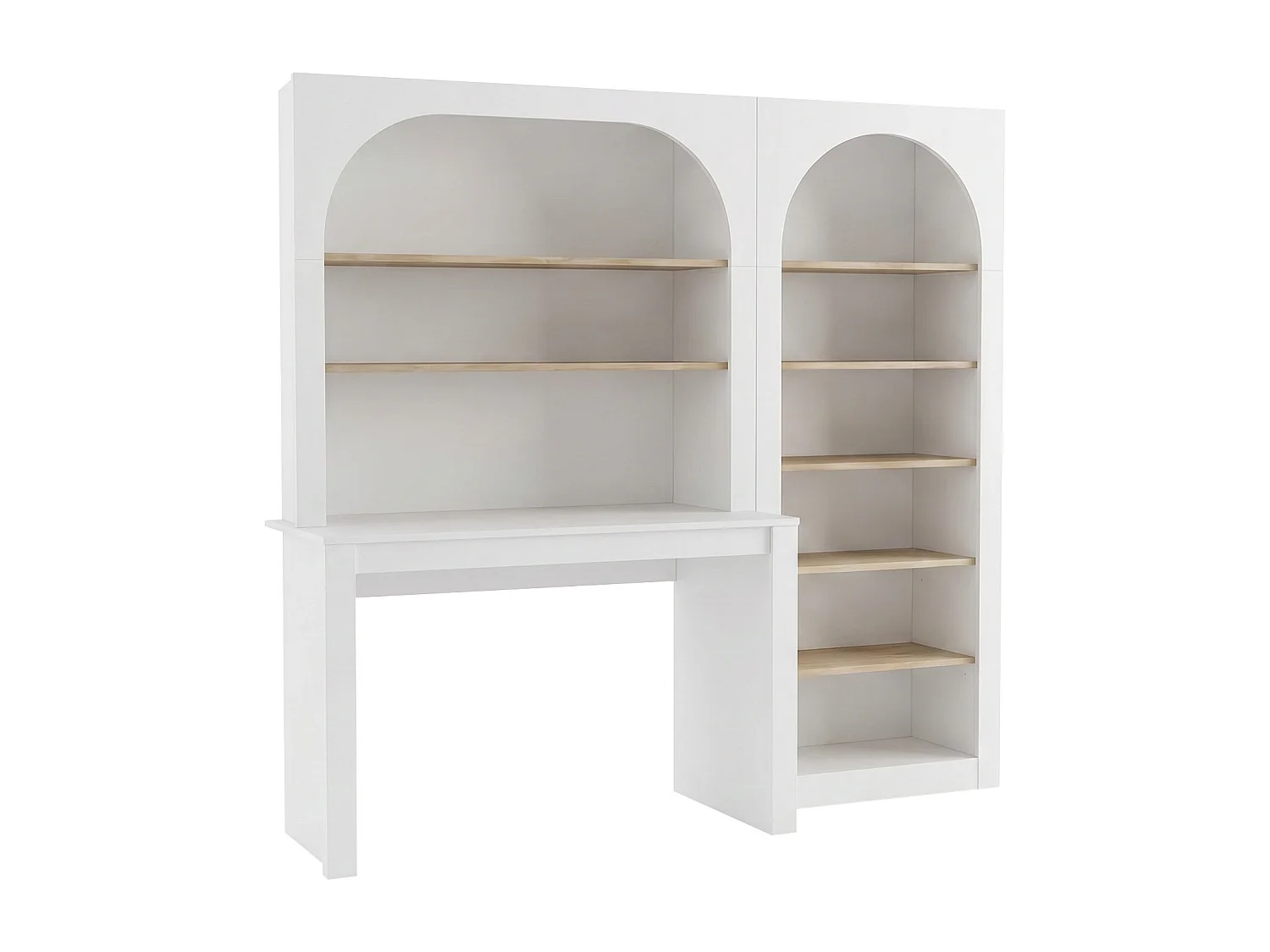 Bureau bibliothèque avec 2 étagères et 6 niches - Blanc et naturel - CYMORA