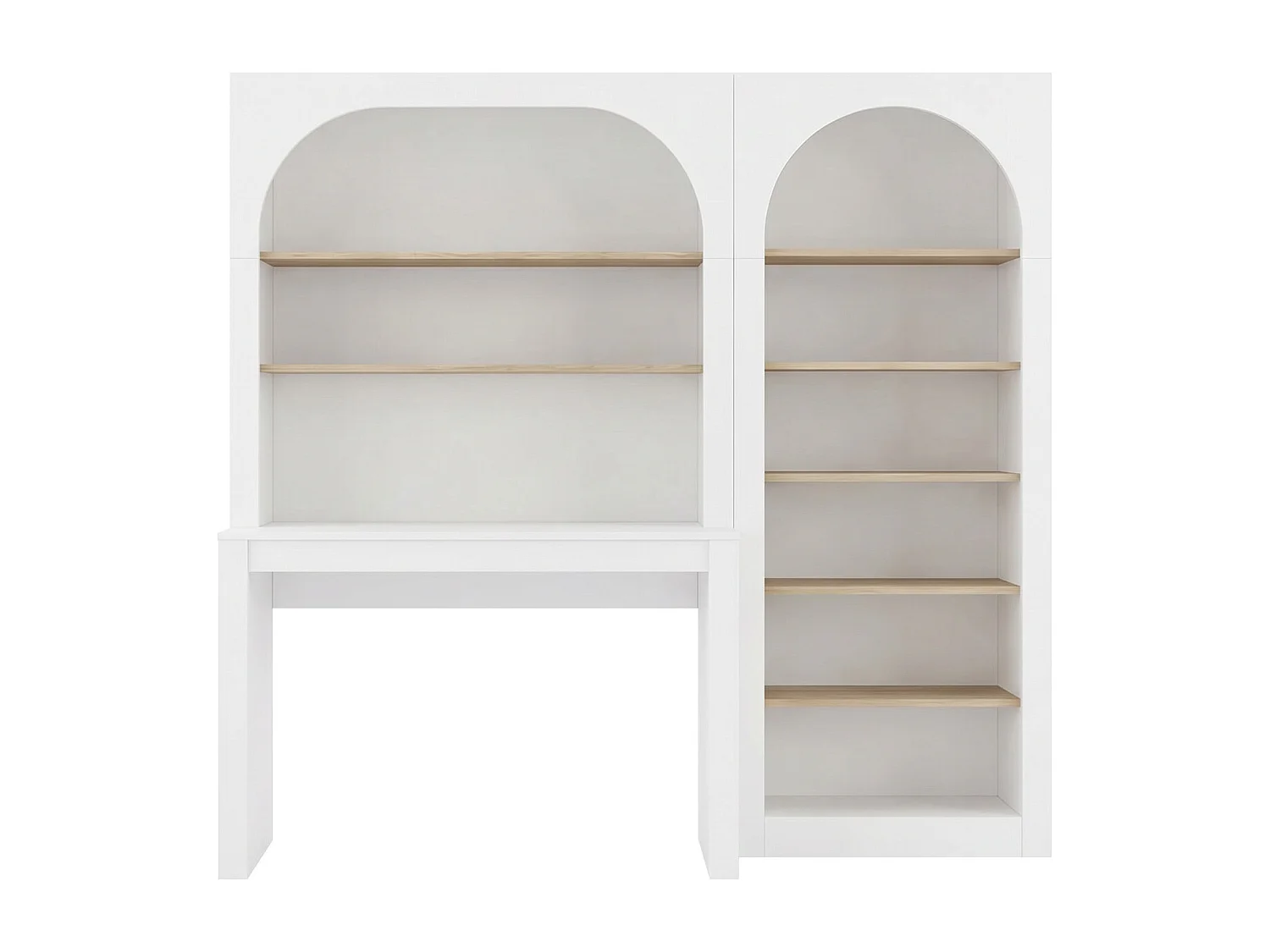 Bureau bibliothèque avec 2 étagères et 6 niches - Blanc et naturel - CYMORA