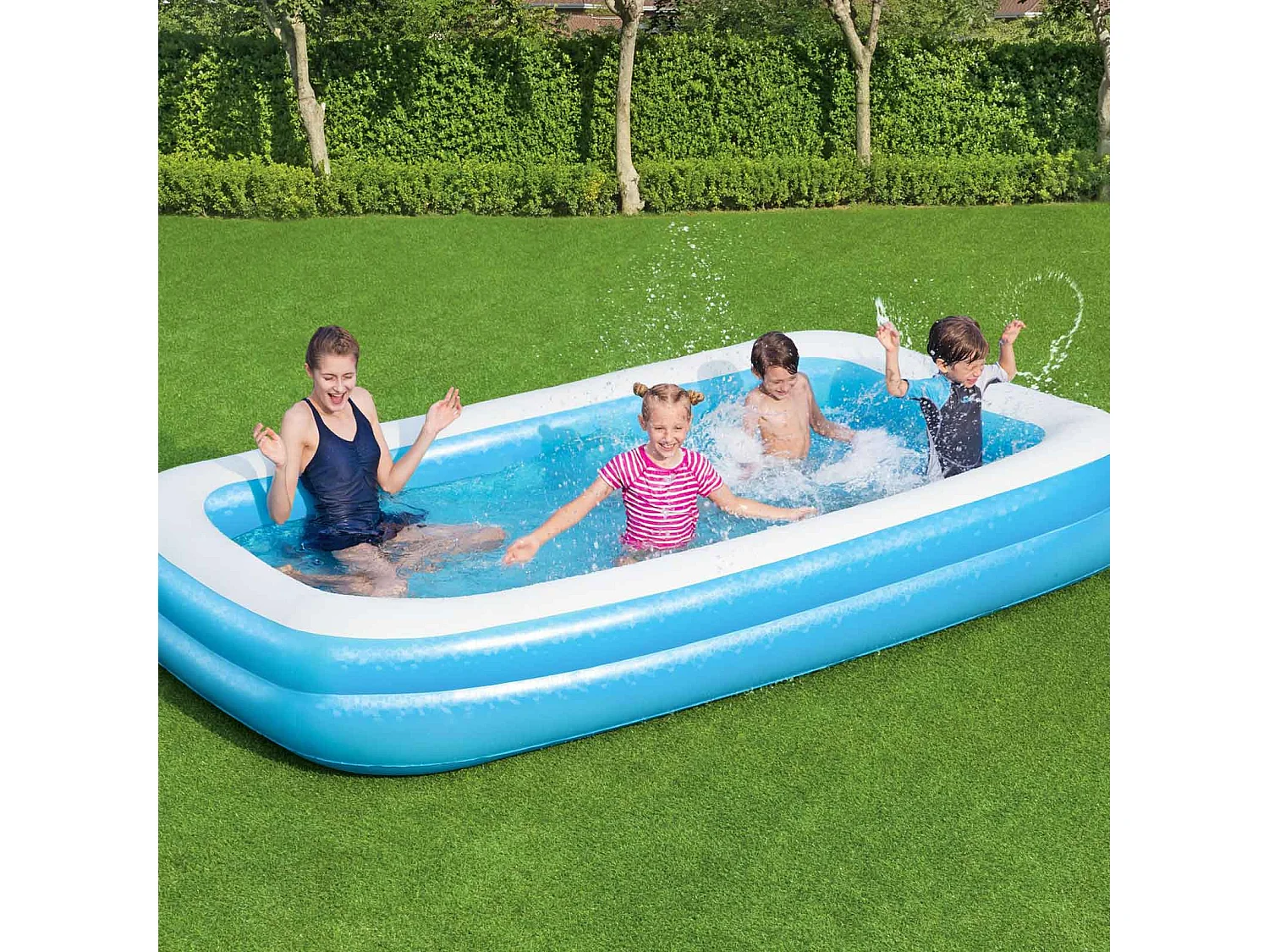 Piscine Gonflable Autoportante pour Enfants Bestway 305x183x46 cm Structure à 2 Anneaux pour Enfants de +3 Ans, Installation Facile