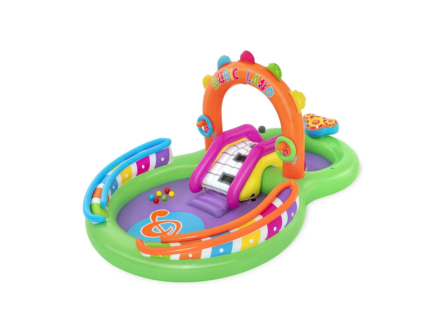 Piscine Gonflable Centre de Jeux Bestway Sing & Splash Little Astronaut 295x190x137 cm pour Enfants +2 Ans avec Toboggan, 6 Balles, 2 Cerceaux et 2 Instruments