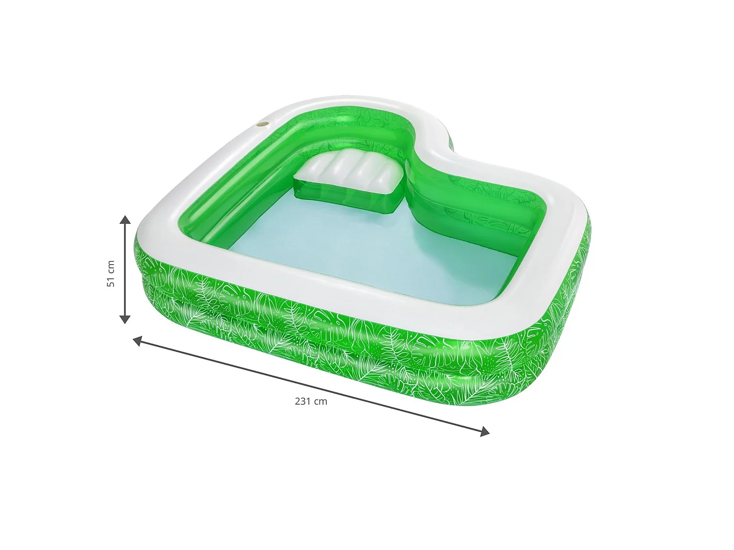 Piscine Gonflable Autoportante pour Enfants Bestway Tropical Paradise 231x231x51 cm Structure à 2 Anneaux pour Enfants de +3 Ans avec Porte-Verres et Siège