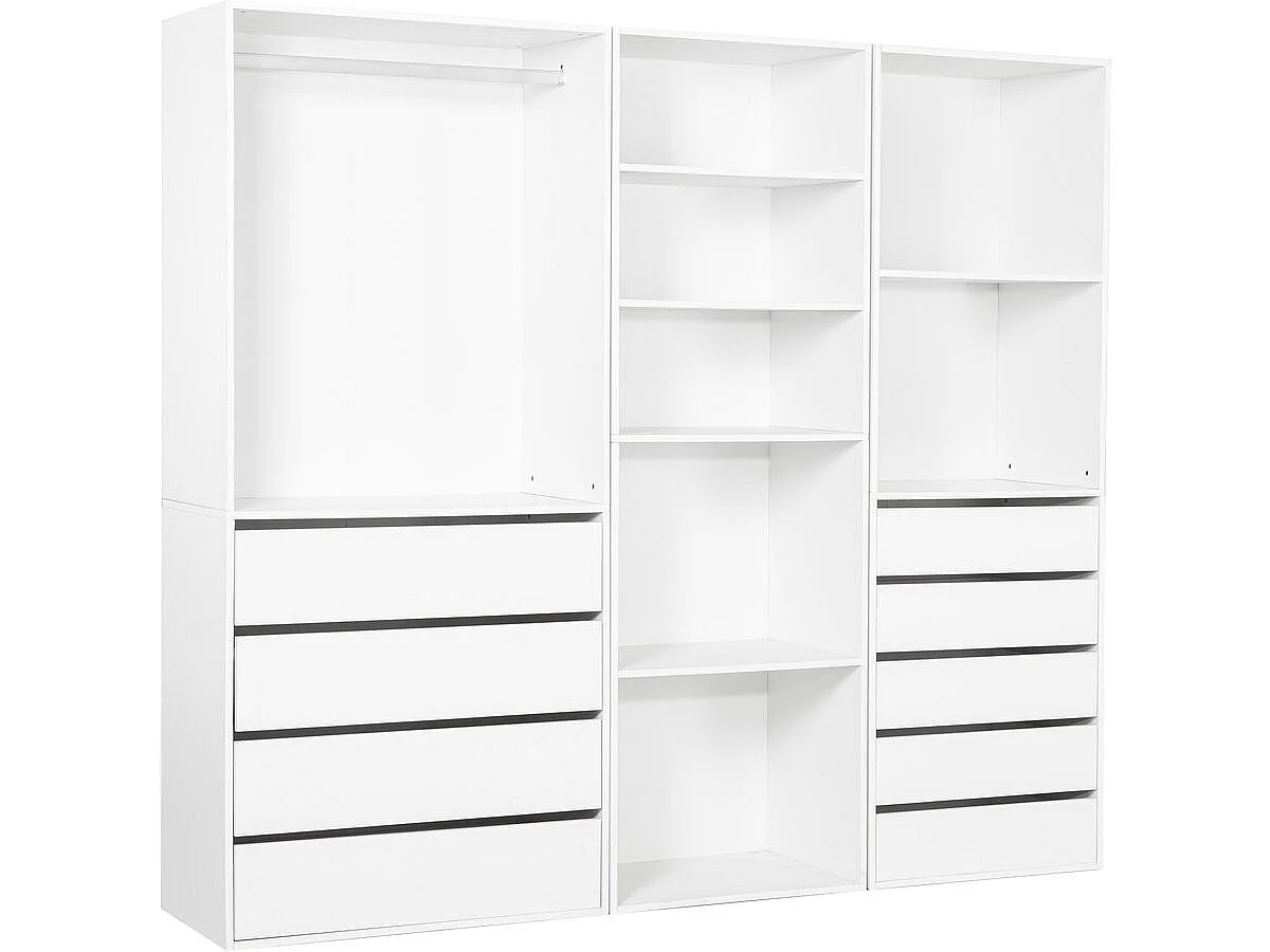 Modulärt "Opéra" Dressing Kit - Vit - 3 Element - Garderob, 9 Lådor, 7 Hyllor - Robust Struktur