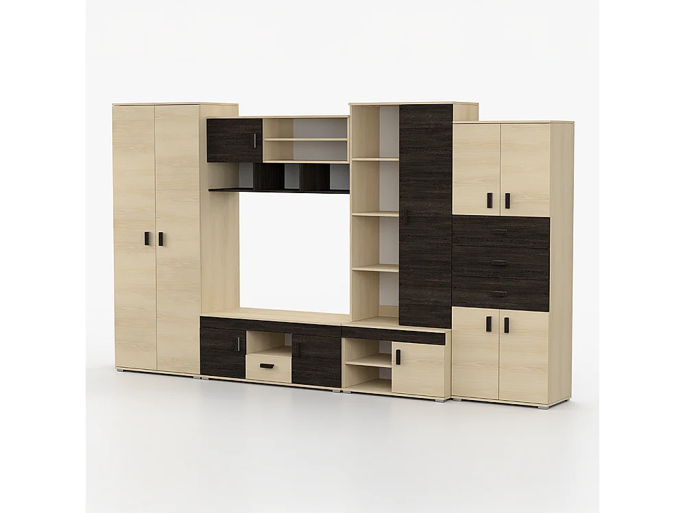 Wohnwand NELLY R 350 cm, Esche + Canterbury Eiche