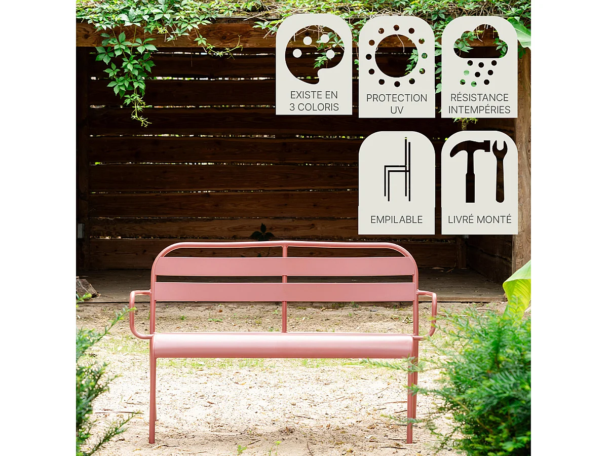Banc de jardin en aluminium 2 places framboise SOHA