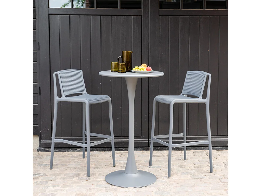 Table haute ronde de jardin en acier Gris ANDREA