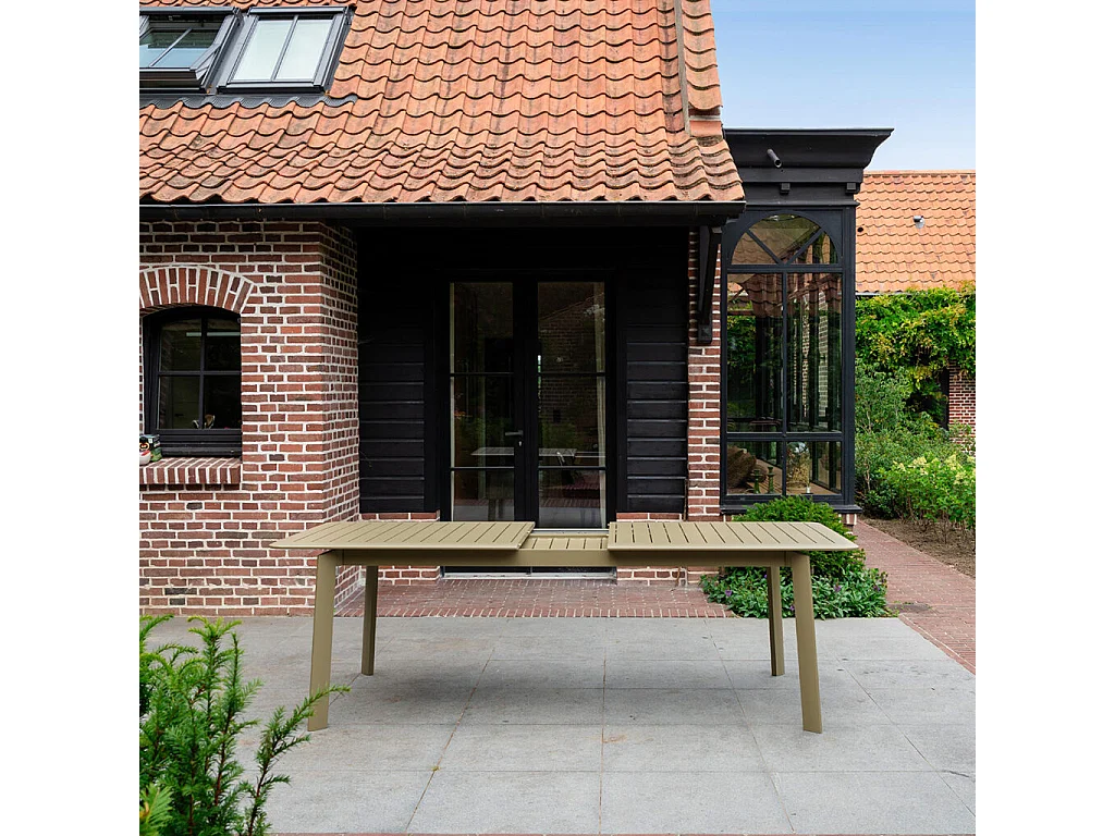 Table extensible de jardin 6/10p avec système papillon en aluminium Kaki clair HAVANA
