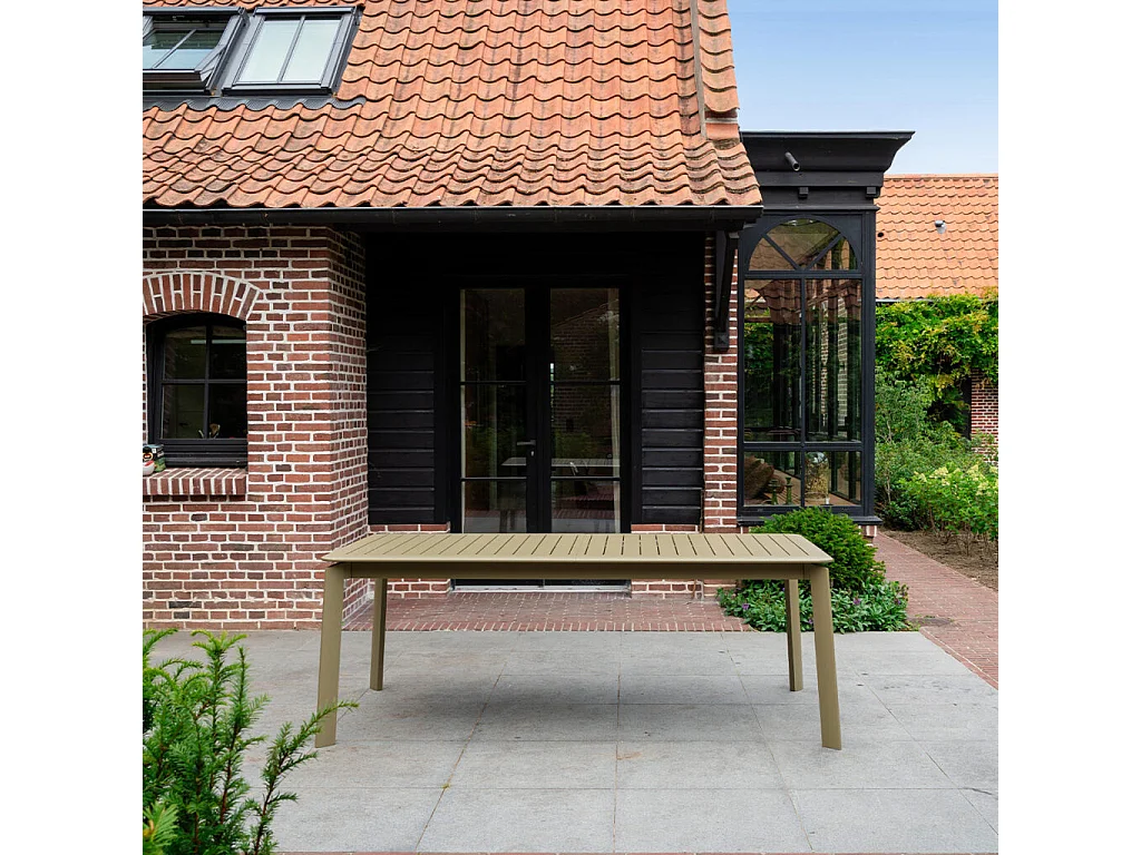 Table extensible de jardin 6/10p avec système papillon en aluminium Kaki clair HAVANA