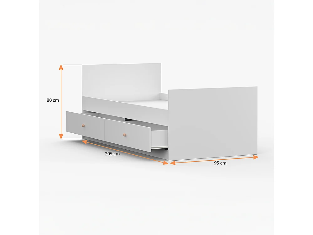 Lit 90×200 OLAF I, blanc, rose