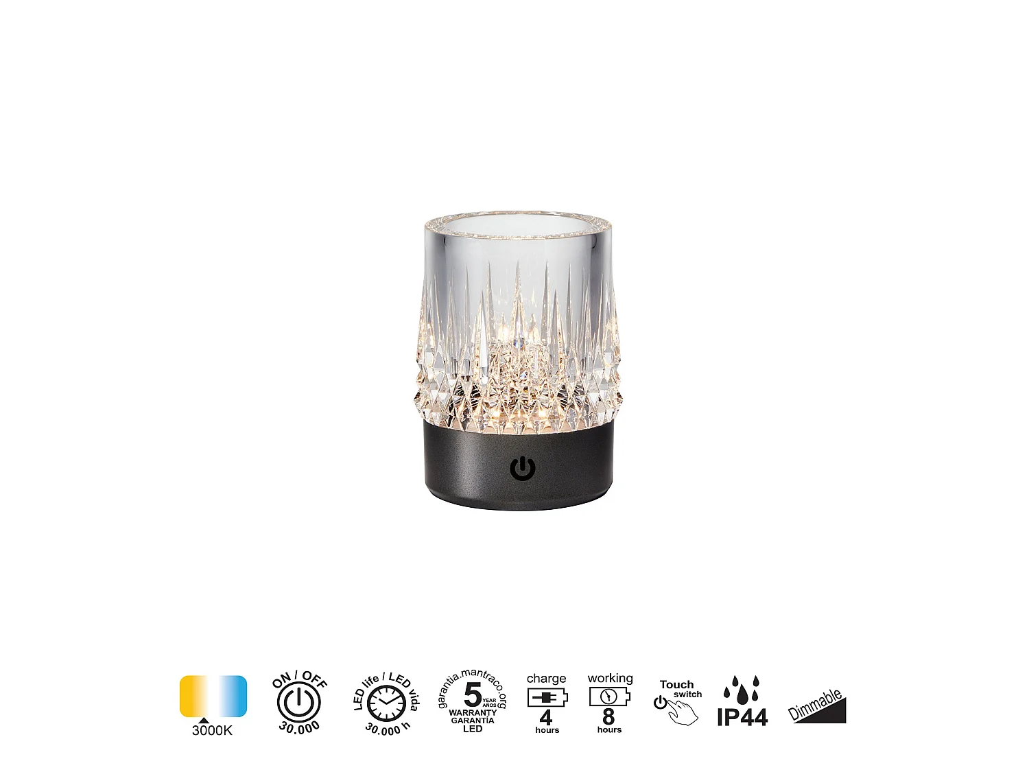 Lampe LED rechargeable LAX et verre - IP44