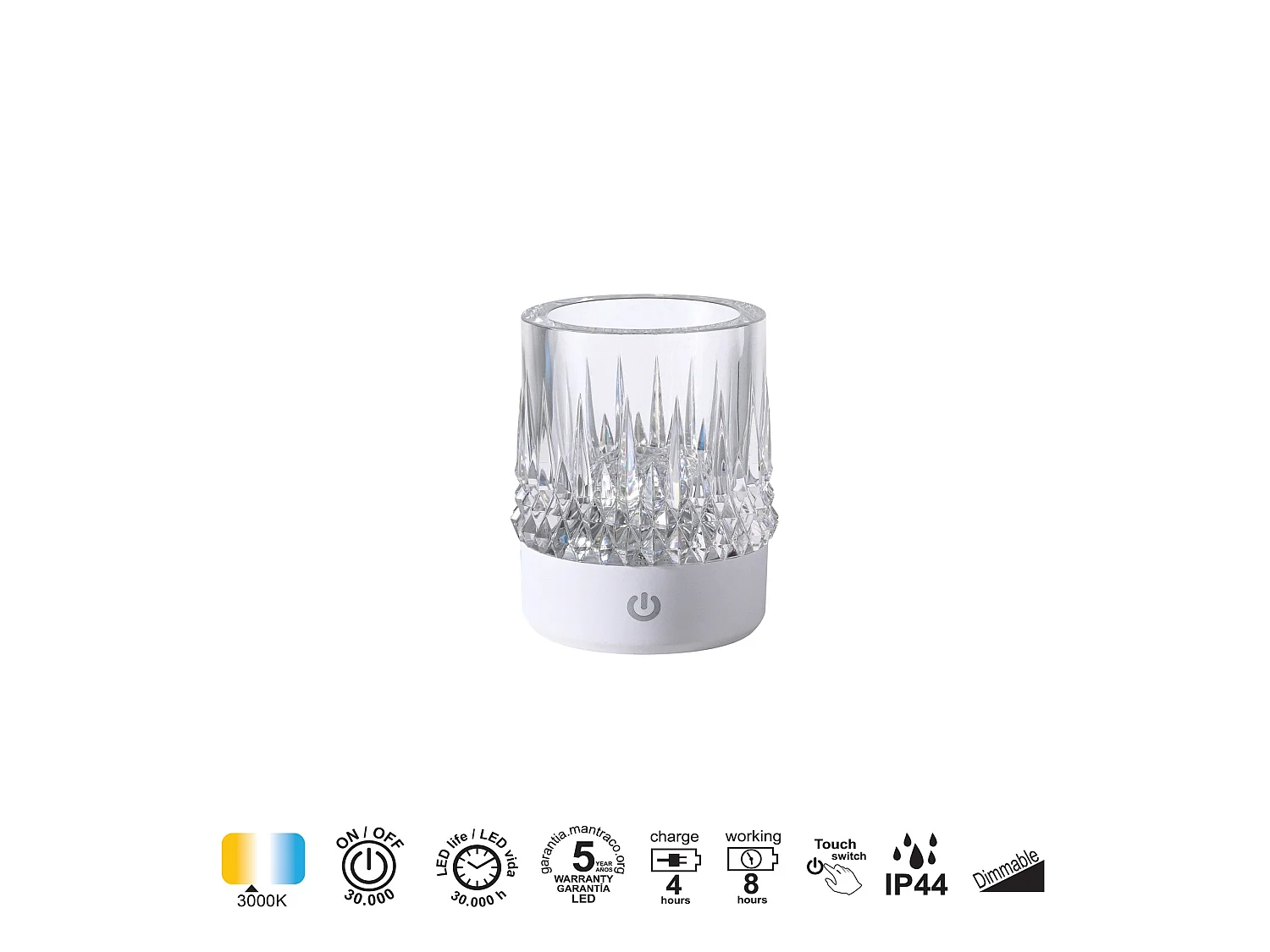 Lampe LED rechargeable LAX et verre - IP44
