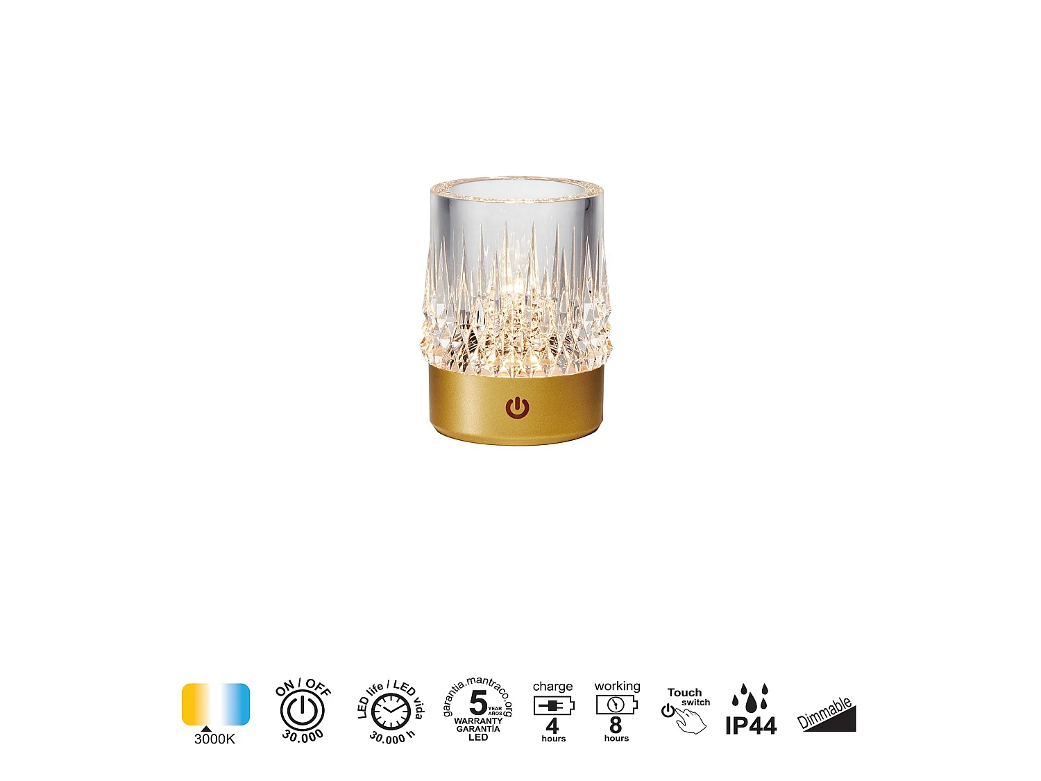 Lampe LED rechargeable LAX et verre - IP44