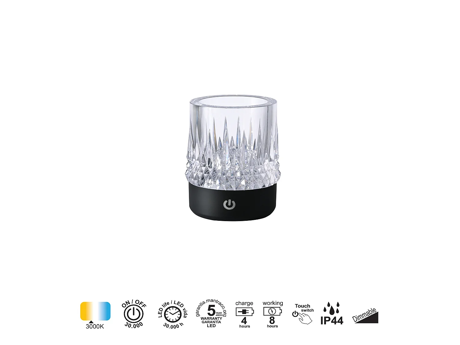 Lampe LED rechargeable LAX et verre - IP44
