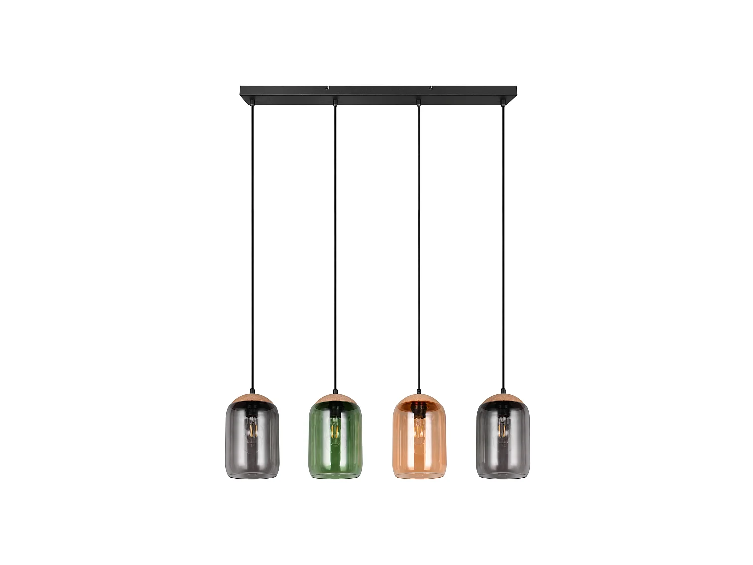 Suspension verre 4 lampes multicolores Cork