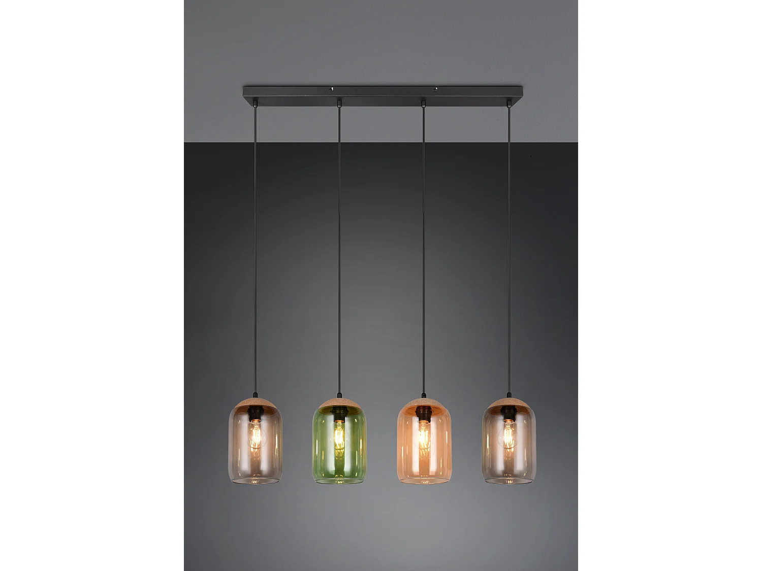 Suspension verre 4 lampes multicolores Cork