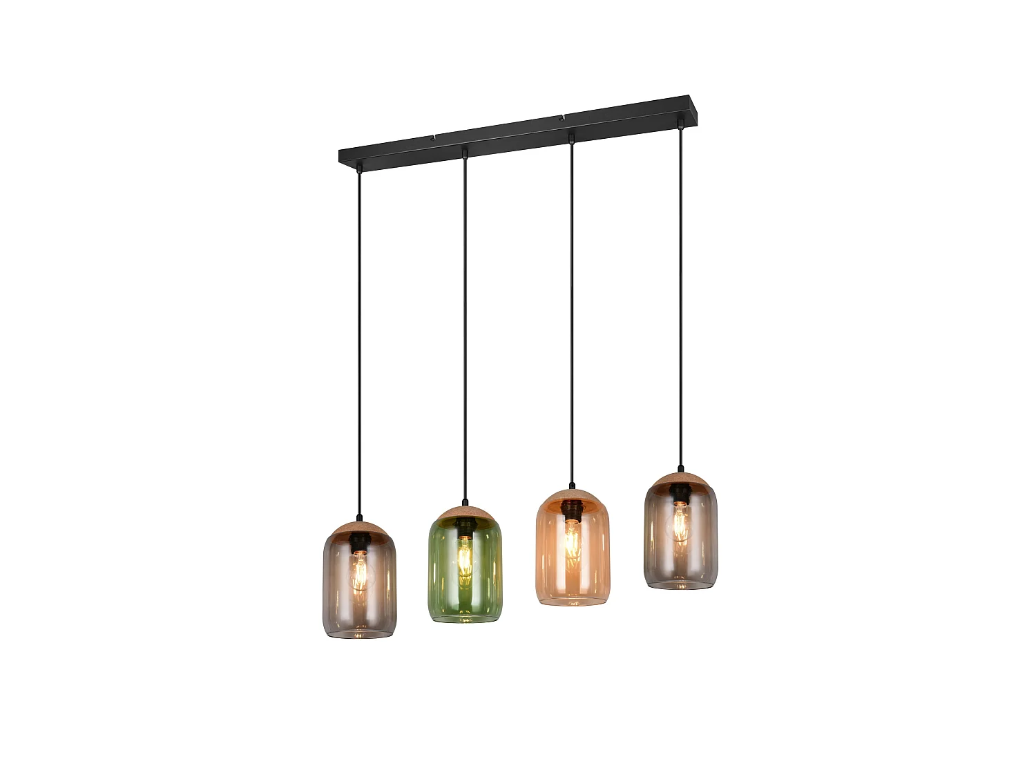Suspension verre 4 lampes multicolores Cork