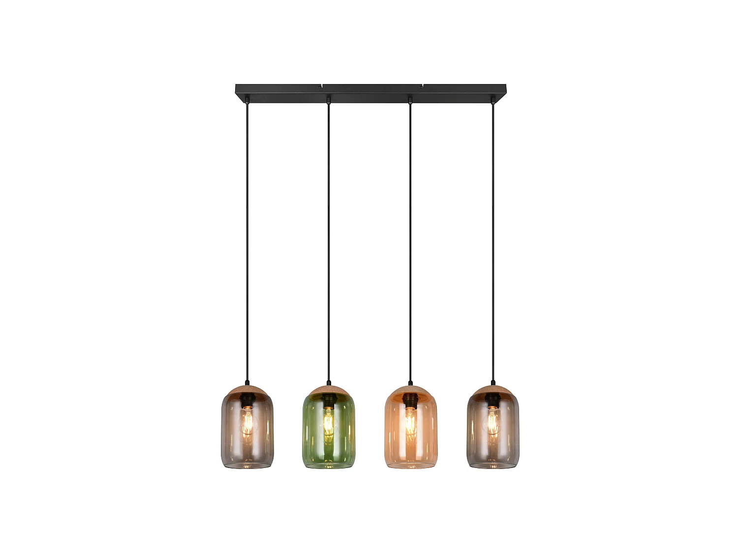 Suspension verre 4 lampes multicolores Cork