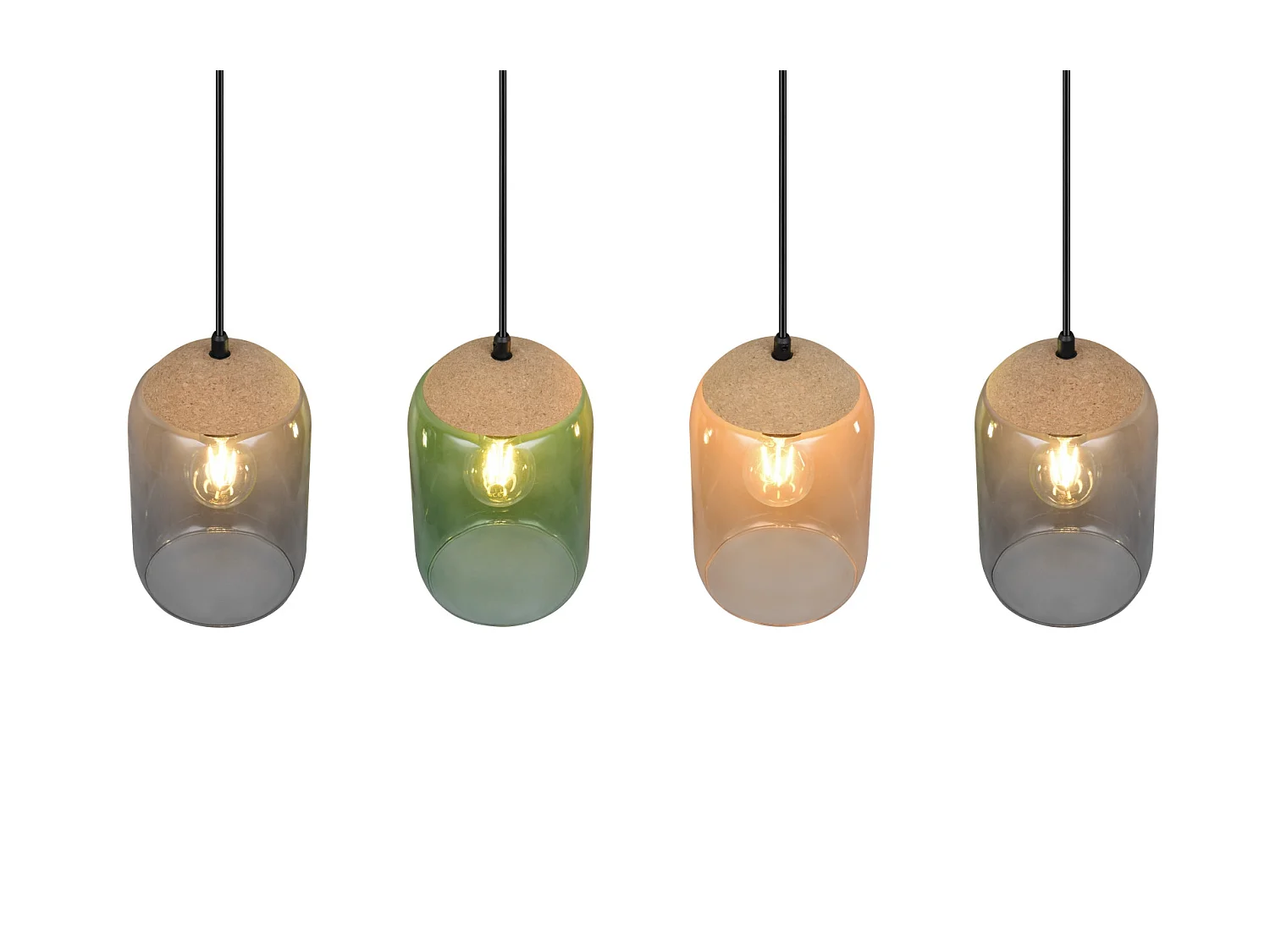 Suspension verre 4 lampes multicolores Cork