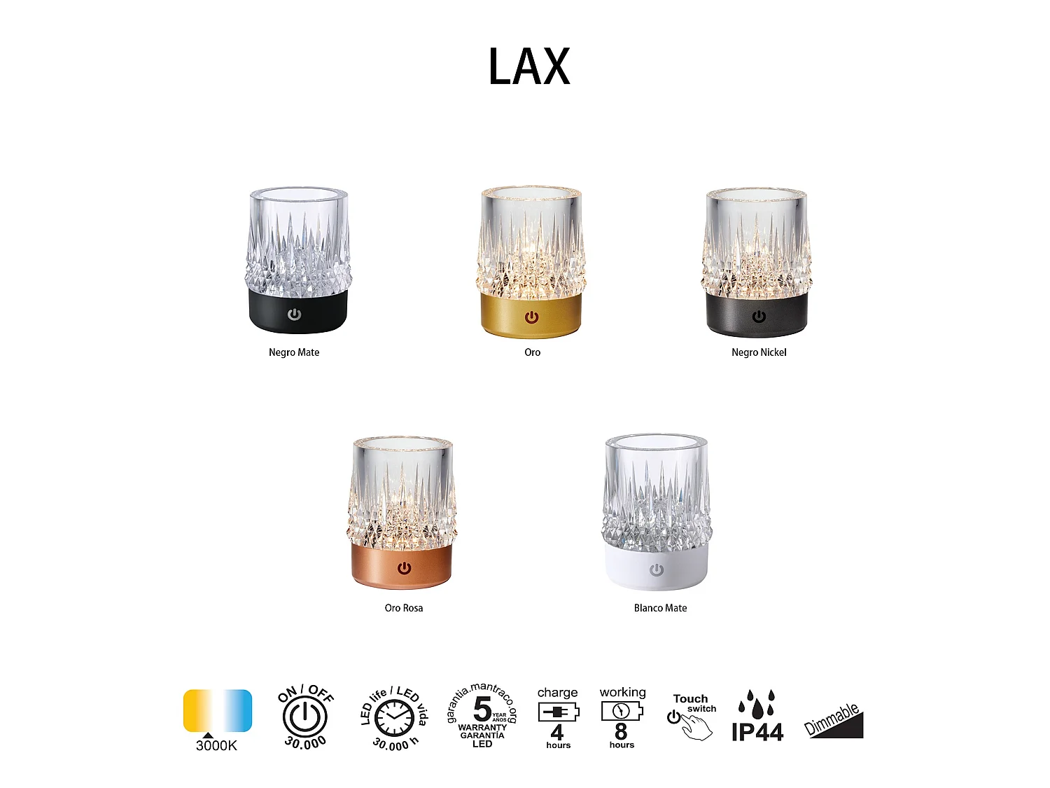 Lampe LED rechargeable LAX et verre - IP44
