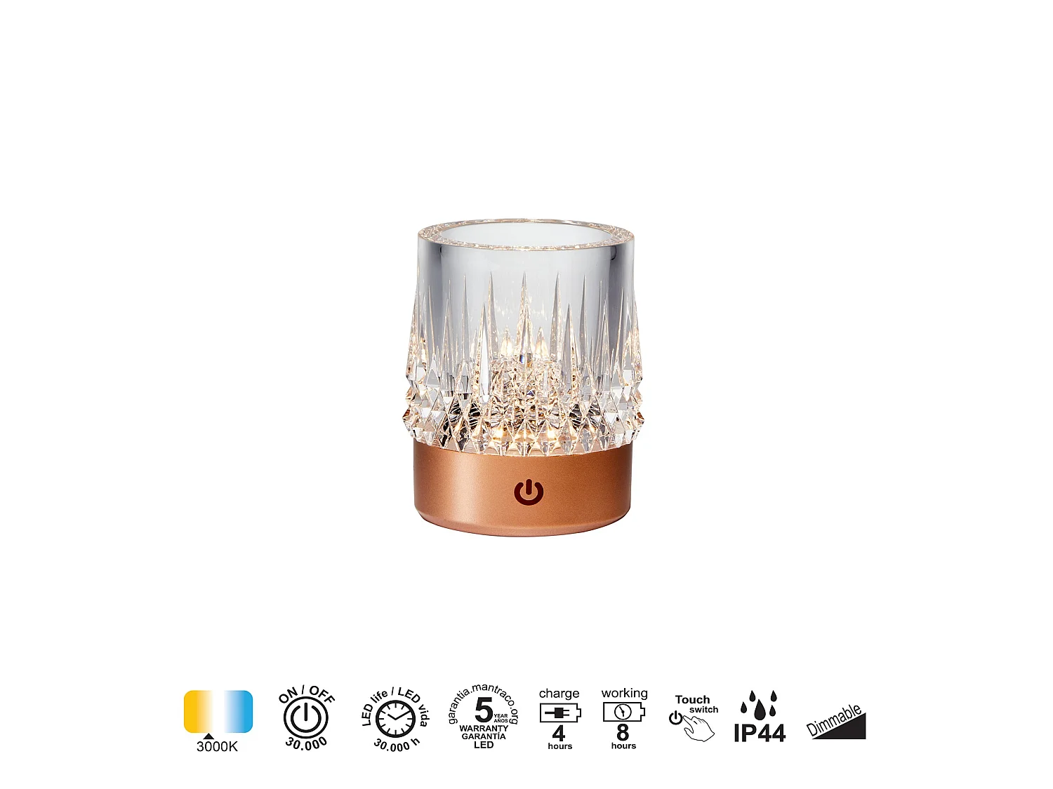 Lampe LED rechargeable LAX et verre - IP44