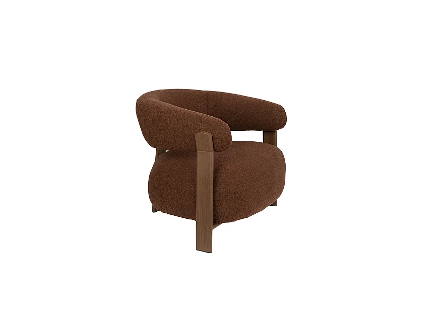 Fauteuil Robyn en tissu bouclé marron, design arrondi