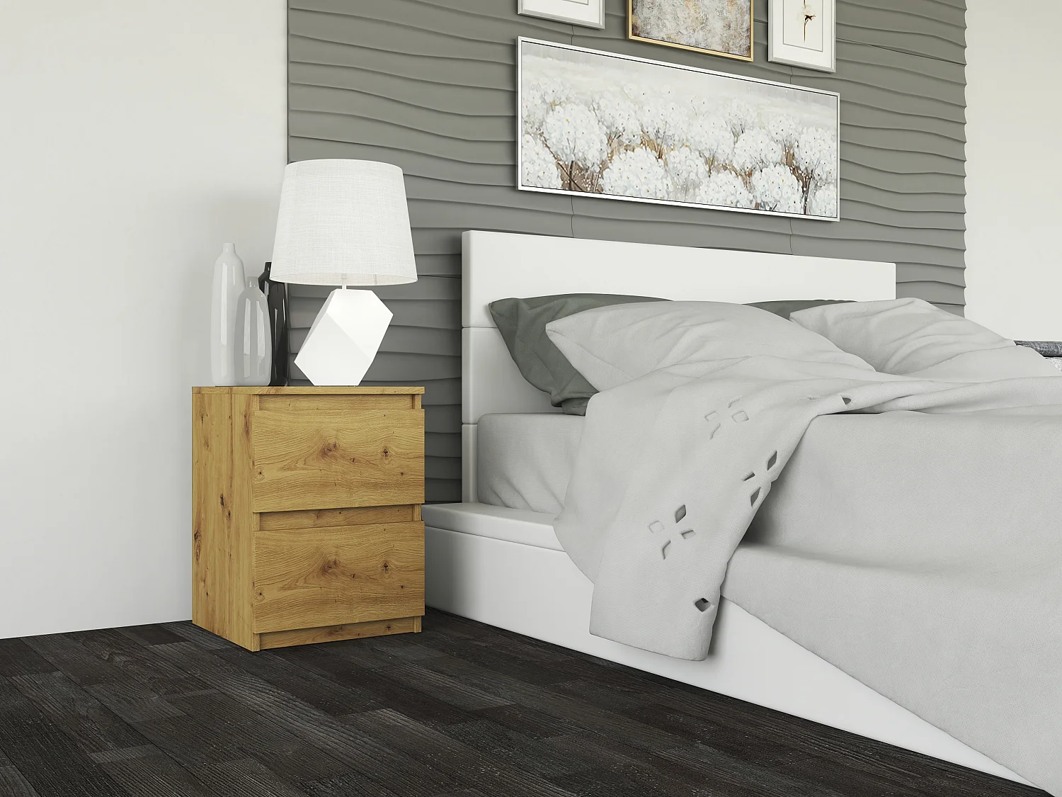 Comodino con 2 cassetti 30x40 cm rovere COT7