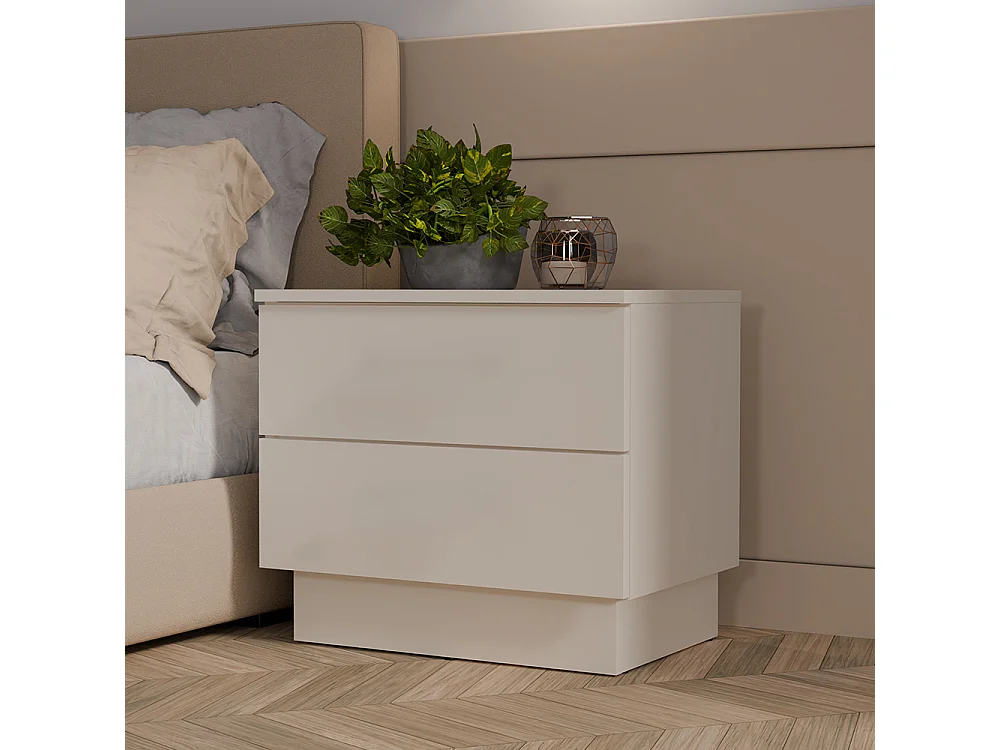 Comodino moderno 55x48 cm con 2 cassetti beige cashmere COT2