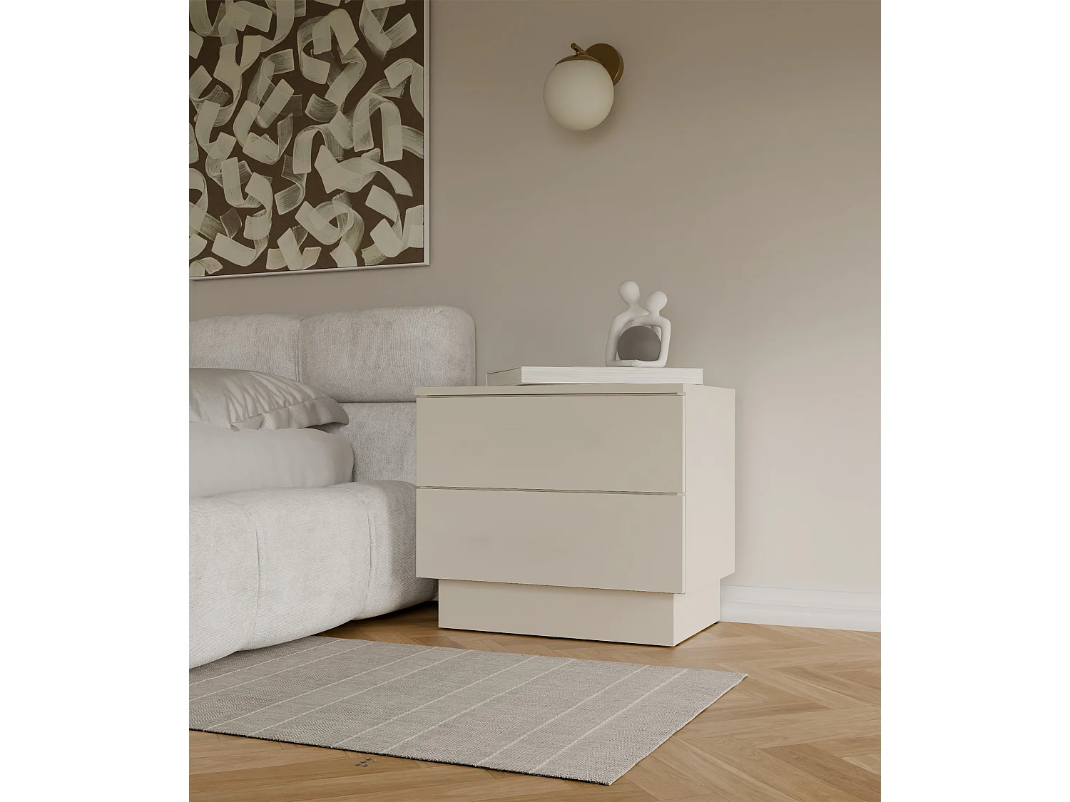 Comodino moderno 55x48 cm con 2 cassetti beige cashmere COT2