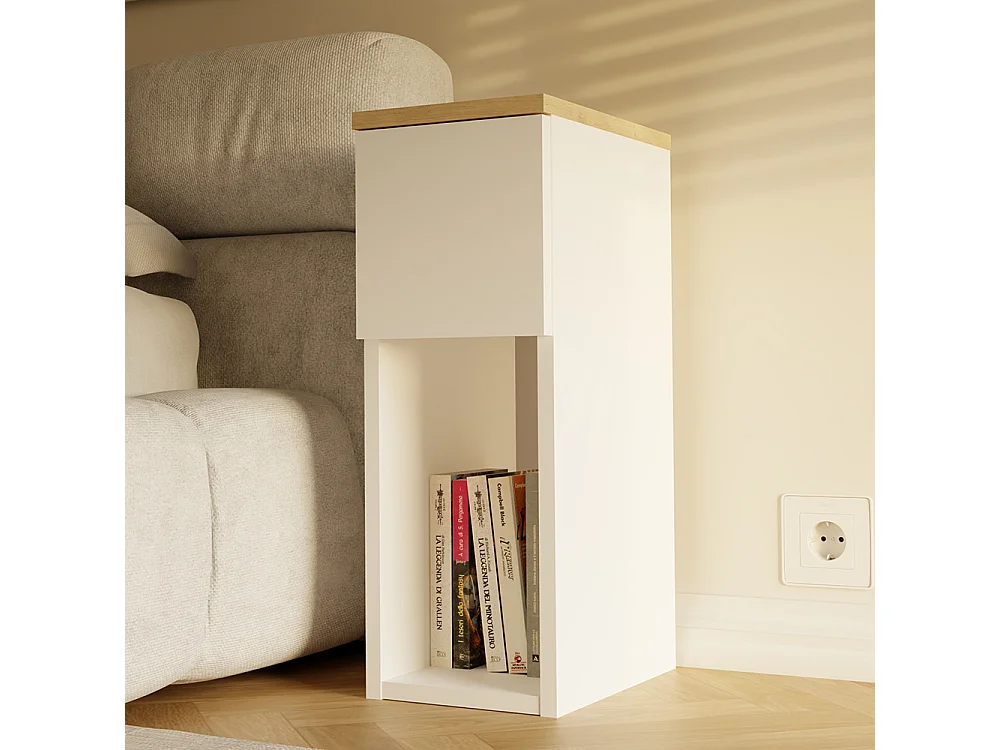 Comodino stretto 20x55 cm rovere/bianco COT3