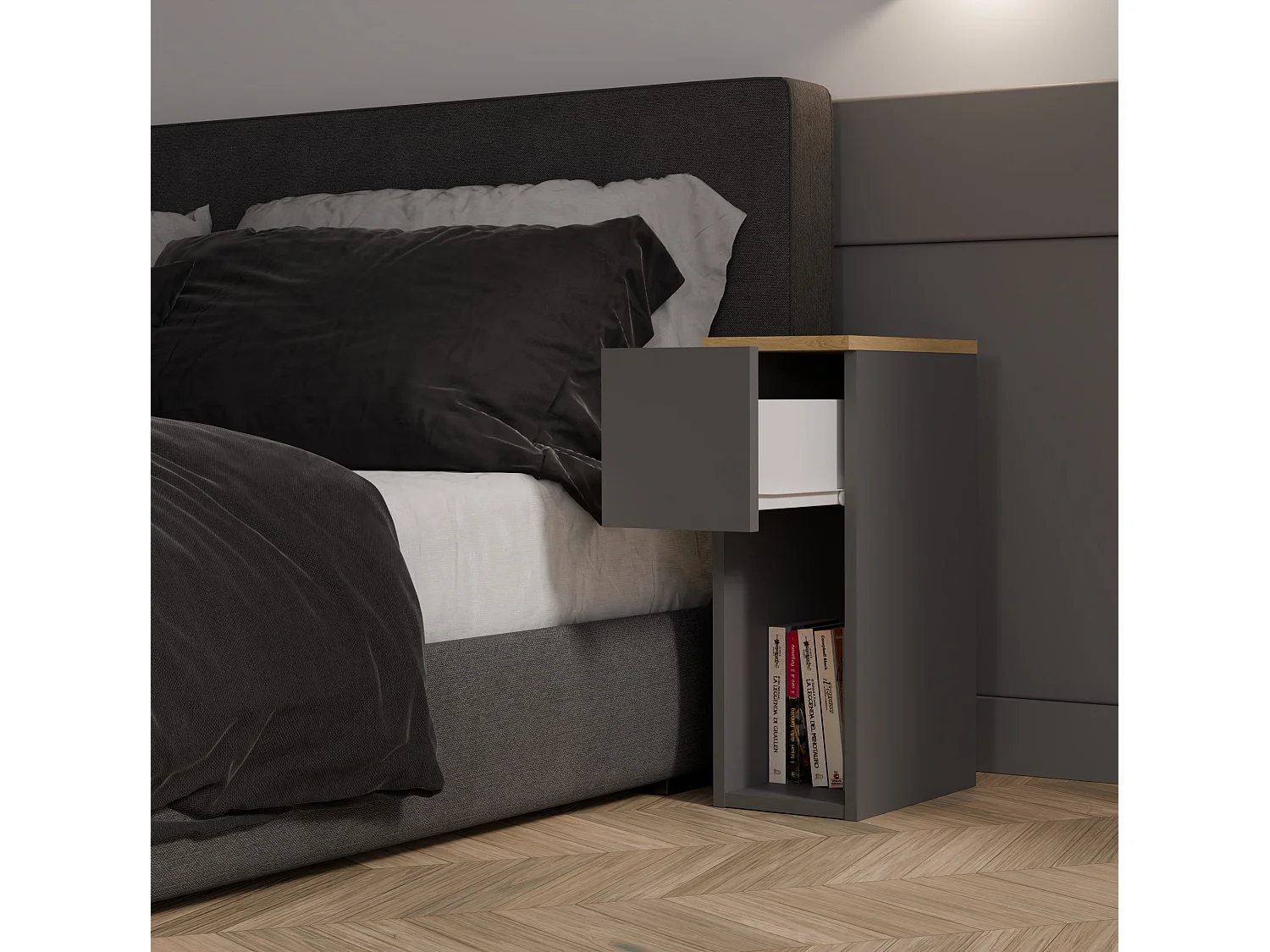 Comodino stretto 20x55 cm rovere/antracite COT3
