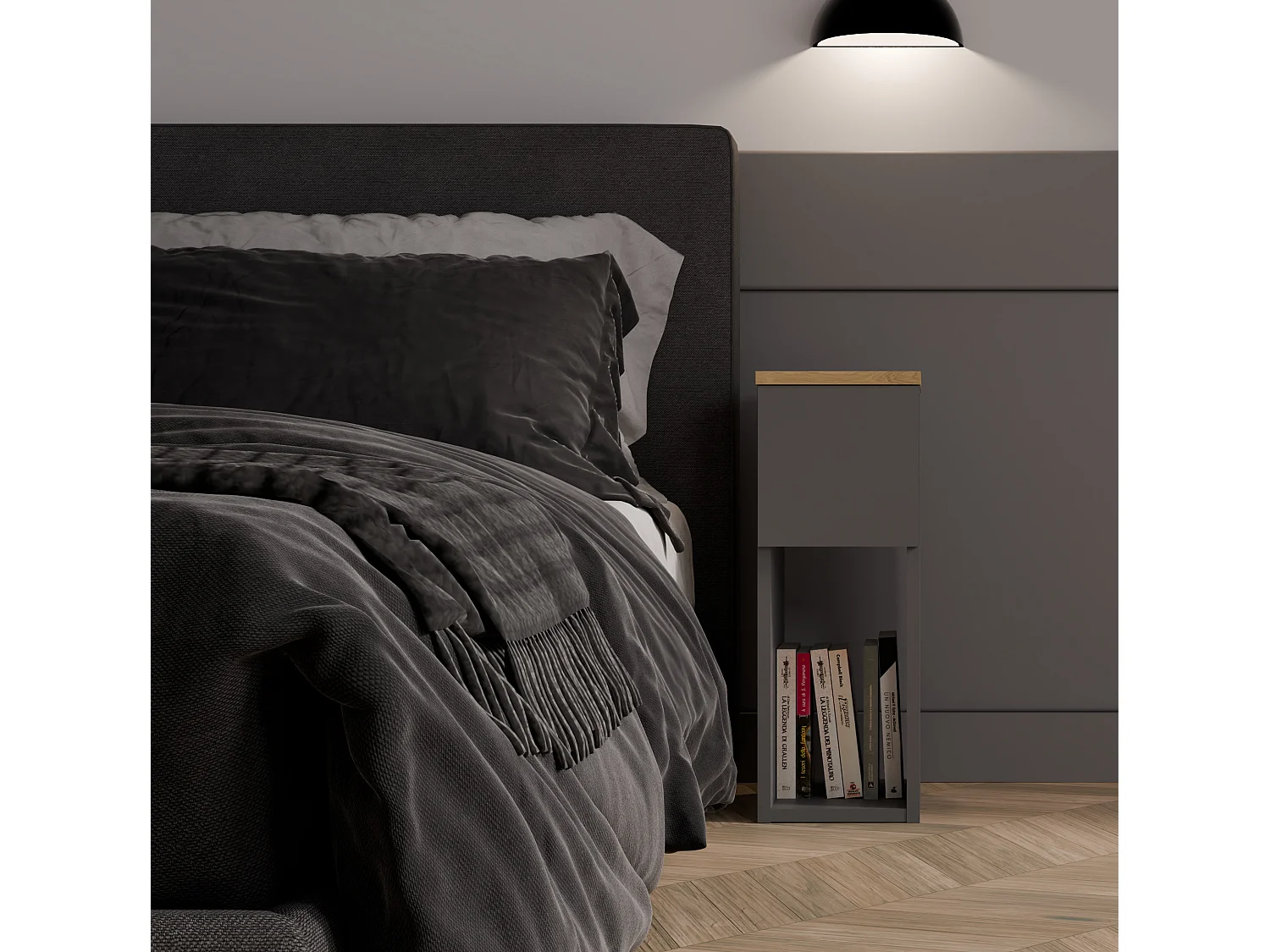 Comodino stretto 20x55 cm rovere/antracite COT3