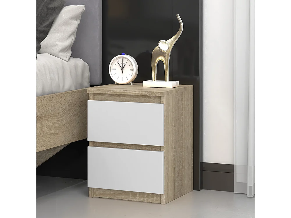 Comodino con 2 cassetti 30x40 cm rovere chiaro/bianco COT7