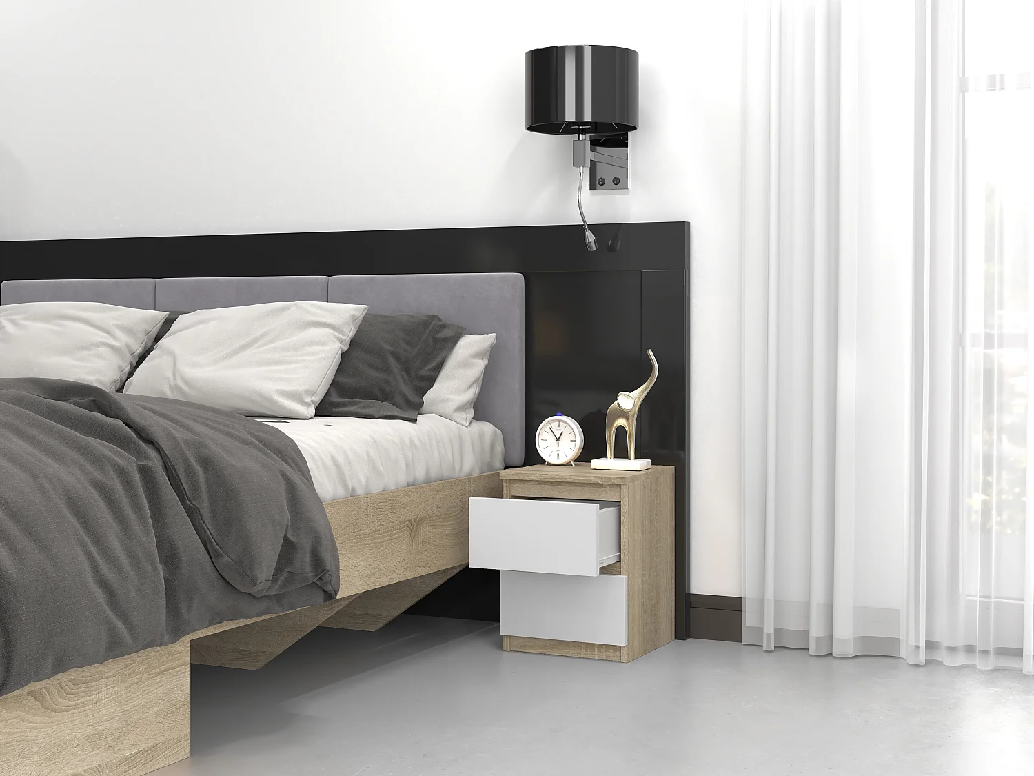 Comodino con 2 cassetti 30x40 cm rovere chiaro/bianco COT7